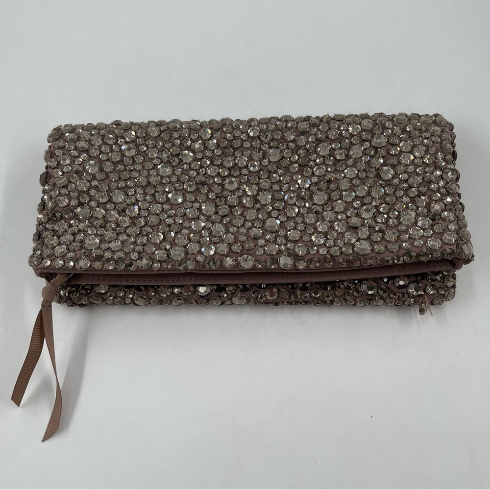 Banana Republic Taupe Beaded Foldable Clutch Bag - 9 3/4”W X 4 1/2”H (Folded)